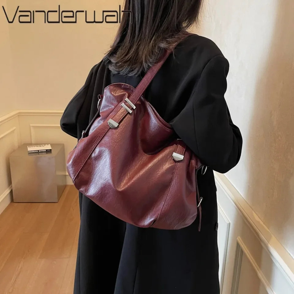 Large Capacity Shoulder Bags for Women Large Shopper Bag Solid Color Soft Leather Crossbody Handbag Ladies Retro Travel Tote Bag 250228
