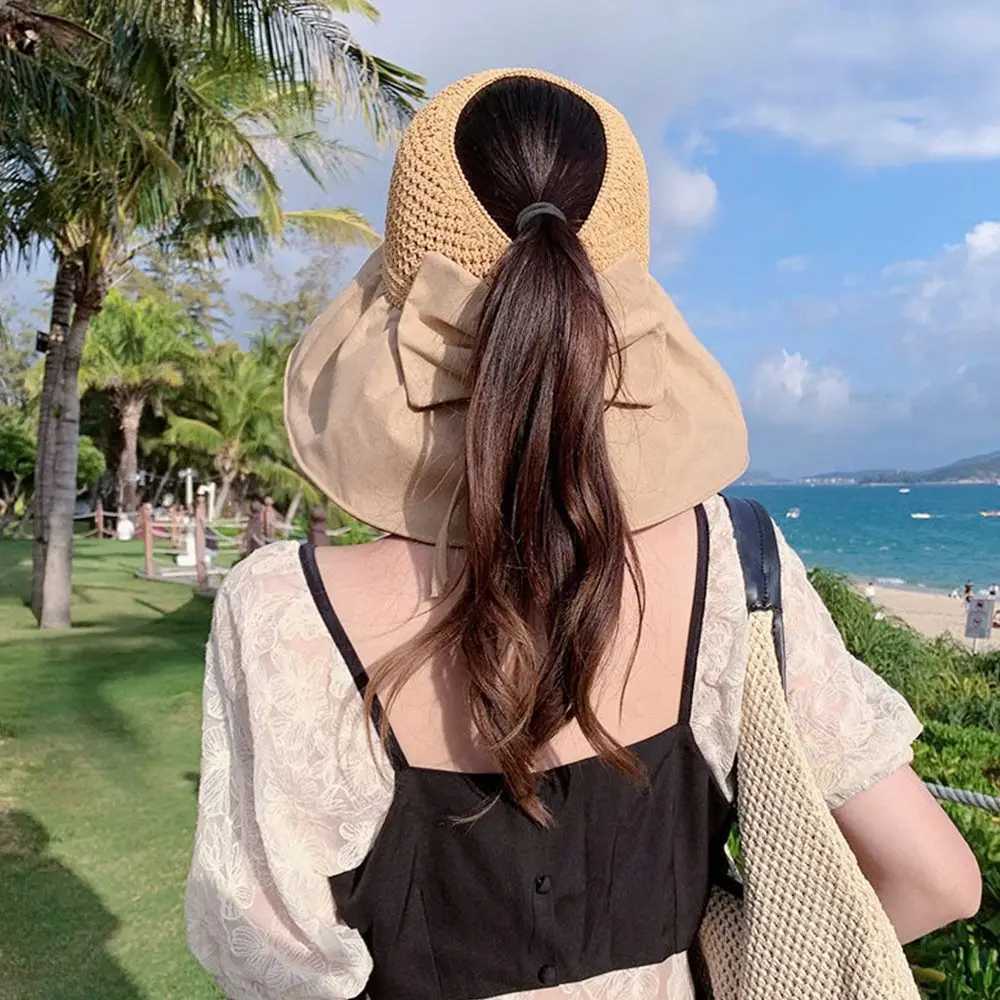 Summer Women Bucket Hat UV Protection Sun Hats Soft Foldable Wide Brim Outdoor Beach Hat Panama C Sunshade HatXJ250304