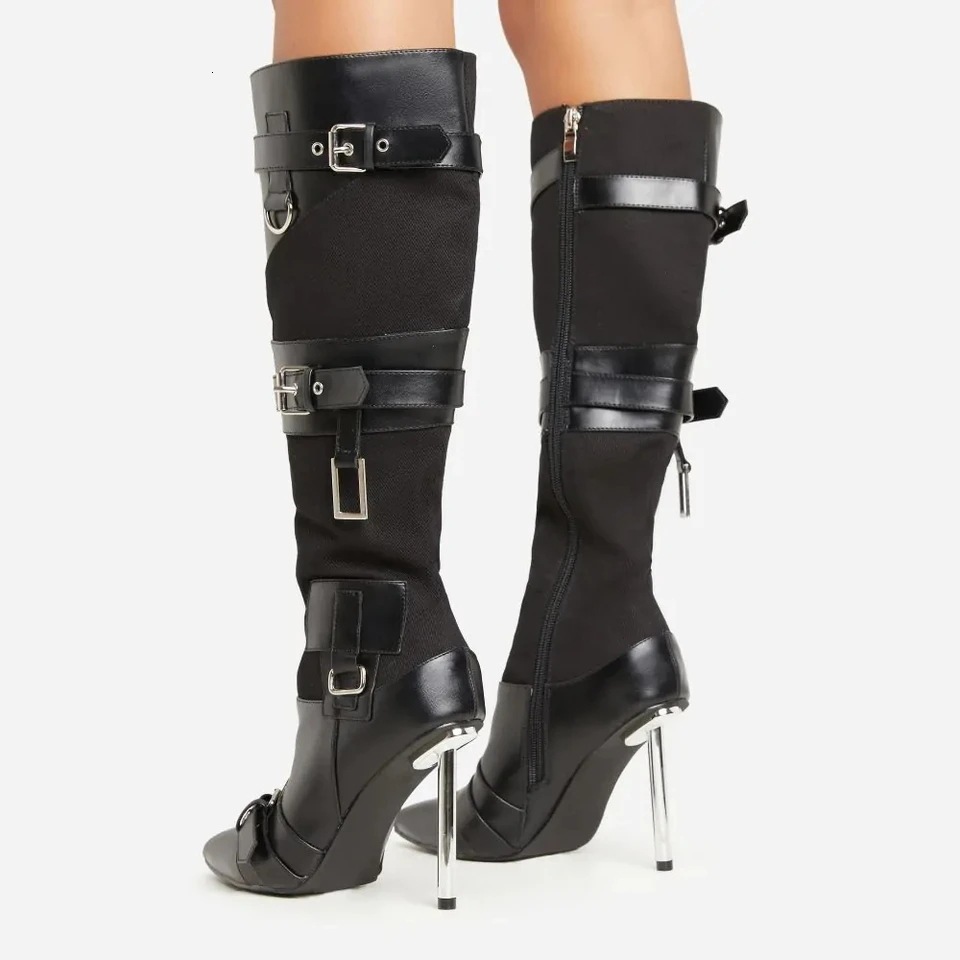 Ins Fashion Show Irregular Electroplating Heel Multi Color Splicing Buckle Women's Singles Shoes Changxing County Boots