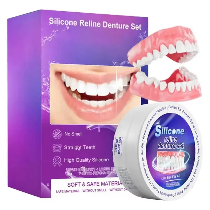 Silicone Denture Set Fit Temporary Orthodontic Teeth Dentures Fake Tooth Oral Hygiene Care Whitening Dentures Simulation Braces 250228