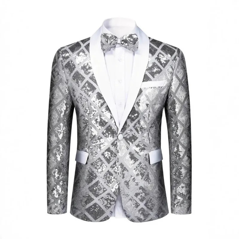 Mens Threedimensional Square Sequined Casual Dance Suit Jacket Fashion Blazer 250304