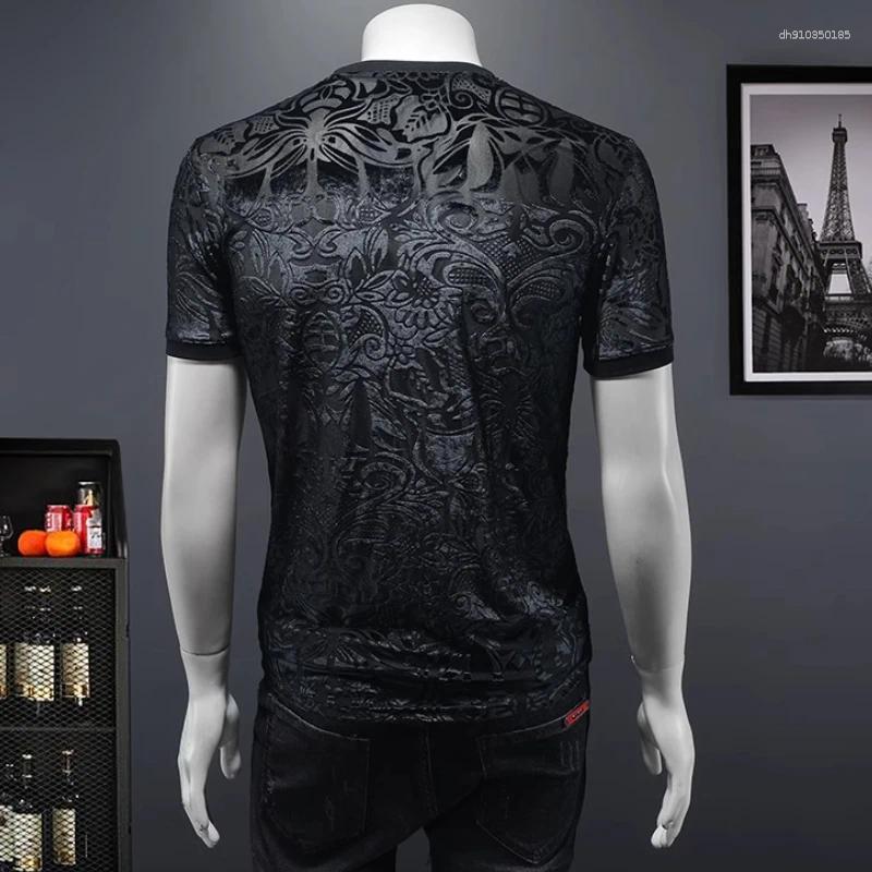 Men's T Shirts Velvet T-shirt Men 2025 Summer Short Sleeve Casual Tshirts High End Business Social Round Neck Tee Tops M-5XL