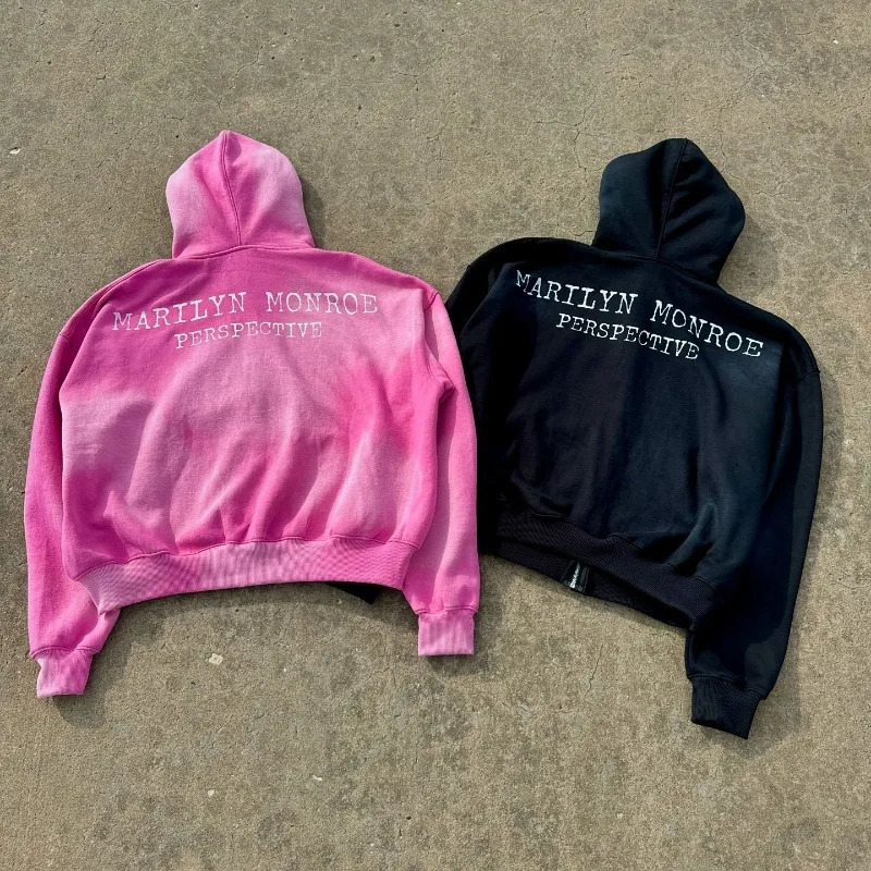 American hip Hop vintage print hoodie Jacket for men Y2k Goth Harajuku Street zipper hoodie fashion couple oversized sweatshirt 250303