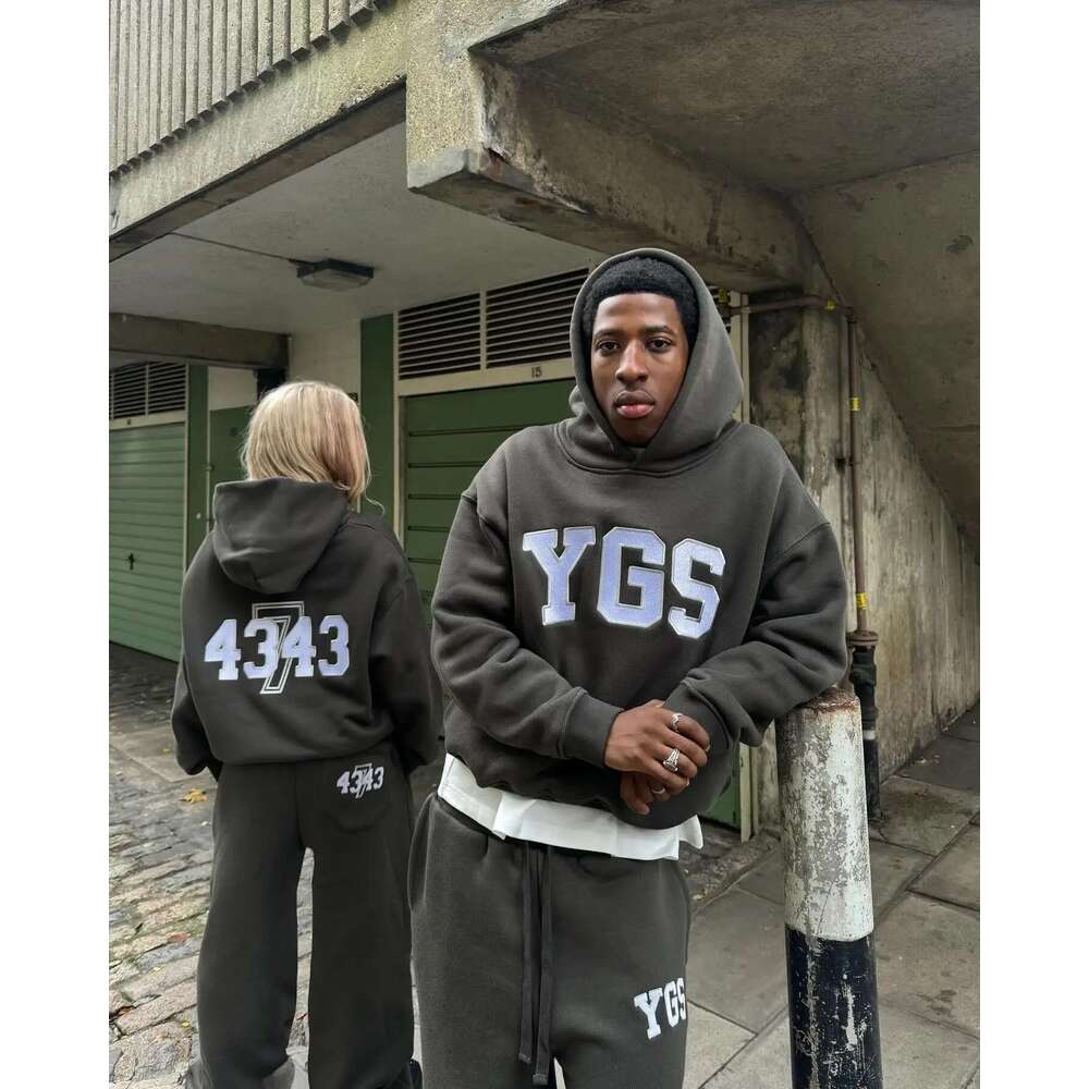 YGS Letter Embroidery Men Women Tracksuit Suit Haruku Loose Sweatshirts And Sweatpants Two Piece Y2k Hoodie Sportswear Sets