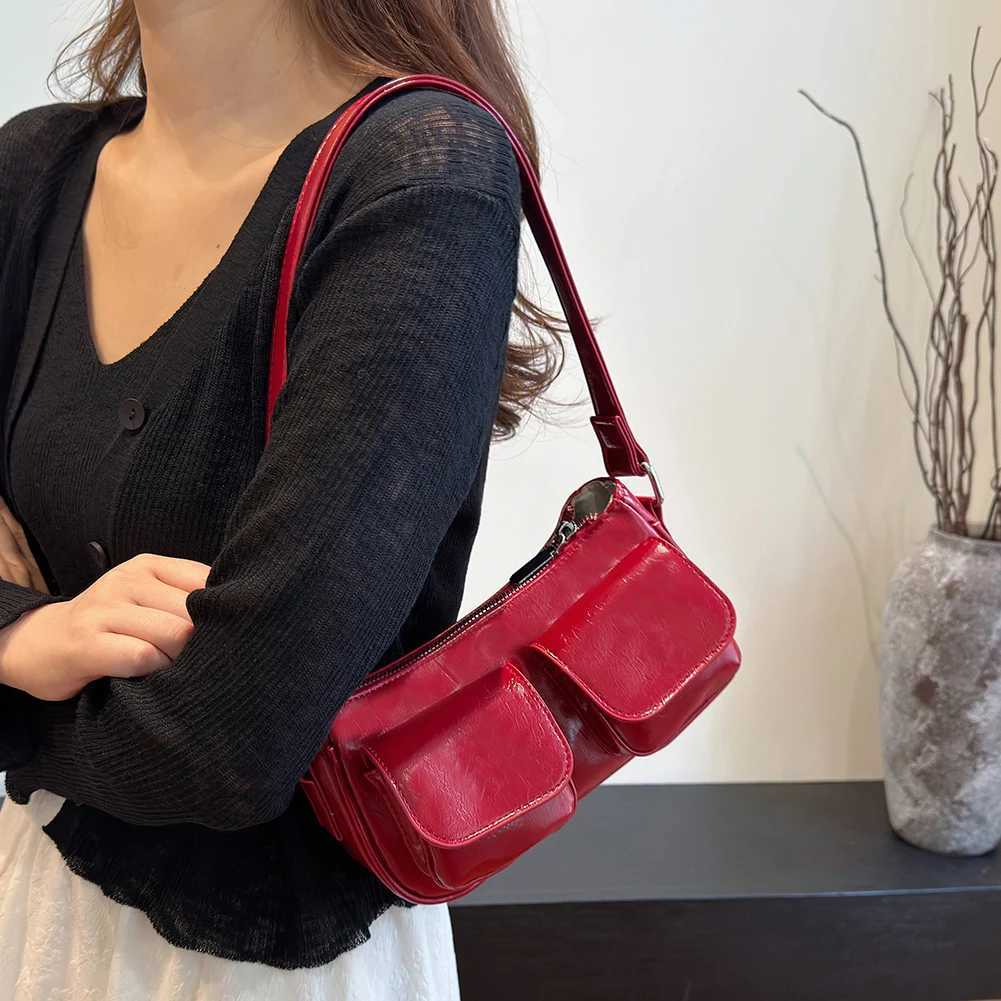 Elegant red shoulder bag womens small handbag PU leather handbag womens wallet Y2K womens casual clutch handbag Z250303