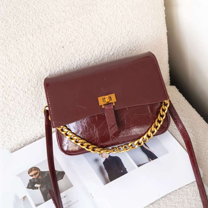 Shiny Cowhide Genuine Leather Shoulder Bags For Women Trend Designer Flap Crossbody Purses Chain Ladies Handbags
