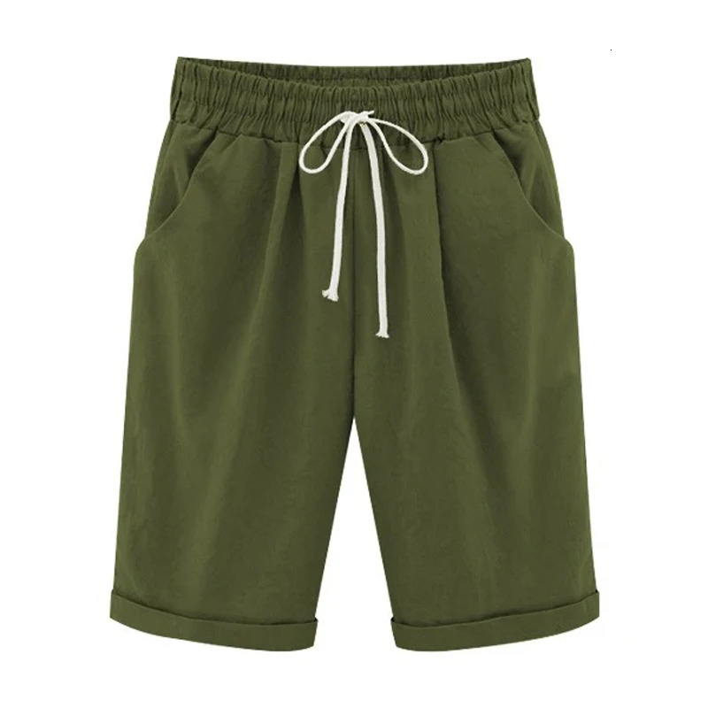 Women Cotton Shorts Casual High Waist Pocket Harem Pant Summer Cool Thin Beachwear Fashion Breathable Female Clothing 250303