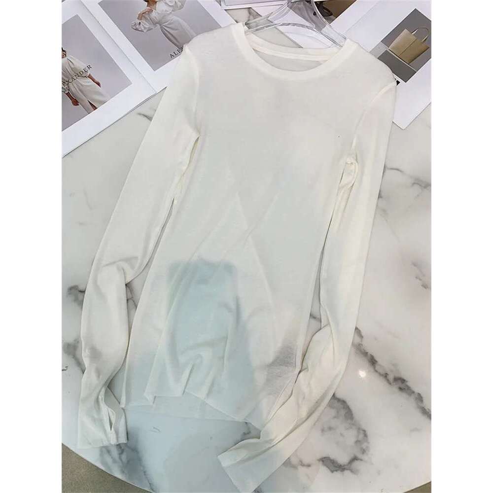 Women Long-Sleeved Ultra-Thin T-Shirt Autumn Winter Lady Solid Color Round Neck Bottoming Pullover Tee Top
