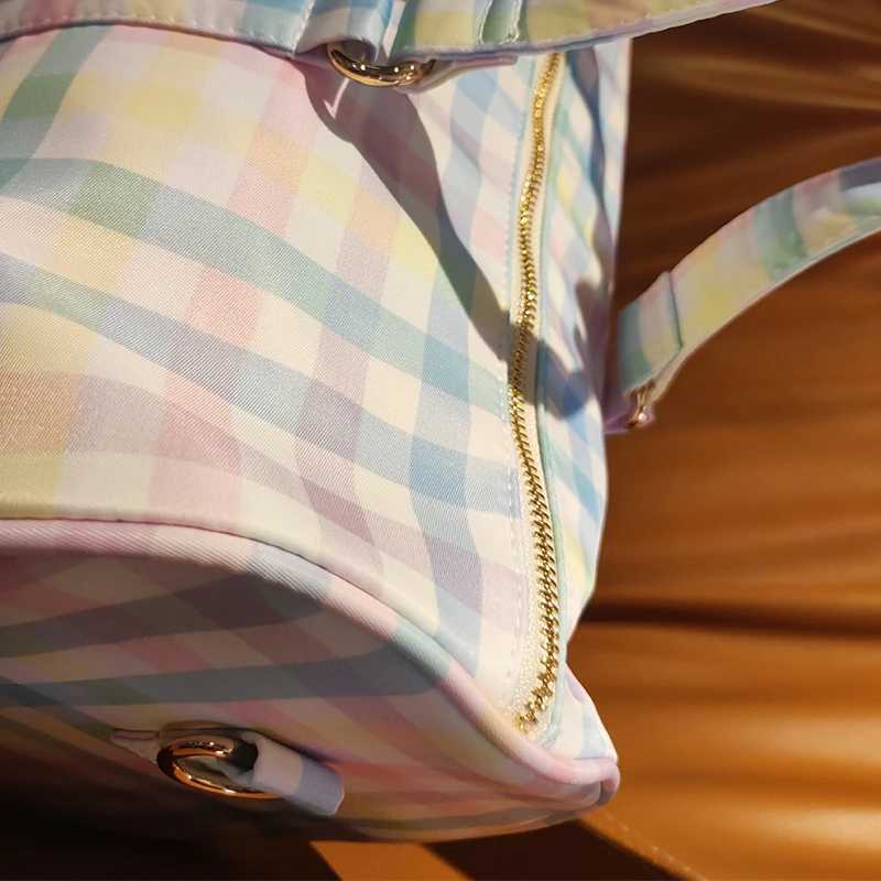 Nylon Waterproof Duffle Bags Travel Handbag Rainbow Gingham Travel Bags Custom Woman Large Fitness Yoga Handbags Y250304