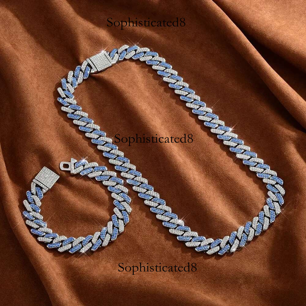 Box Buckle 15mm Strip Cuban Chain Explosive Fashion Light Full Dia Multicolor Men's Bracelet Necklace Accessories