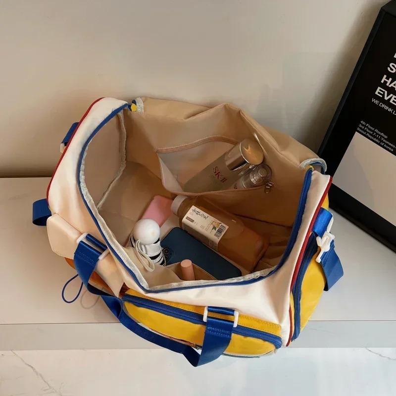Casual Large Capacity Short Distance Travel Bag Contrasting Color Sports Bag Nylon Business Travel Crossbody Bag 250303