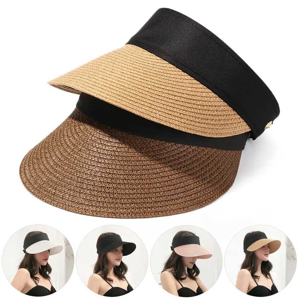 Summer Empty Top Sunc Portable Foldable Magic Te Roll-up Beach Hat Wide Brim Women Sun Hat Fashion Casual Str C VisorsXJ250304