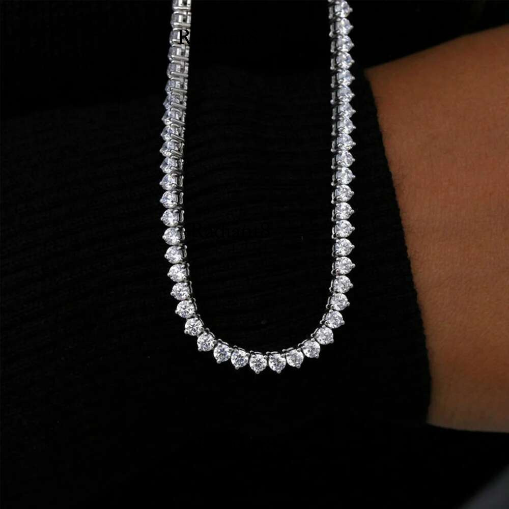 Houtros 3mm Full Moissanite Tennis Necklace Sterg Sier 3 Prong Dia Neck Chain Wedding Party Jewelry GRA