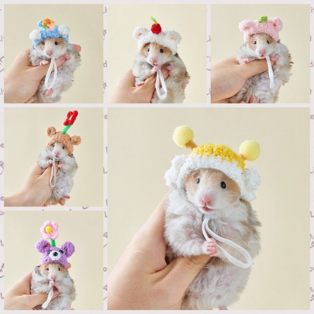 Hand Crocheted Hamster Cap Photo Props Mini Cute Doll Hat Plush Small Pet Hat