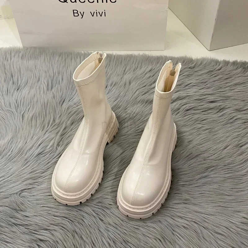 2025 Hot S Ladies Shoes Zipper Wens Boots Spring Autumn Round Toe Solid Short Barrel Platform Chunky H Fion Boots Z250304