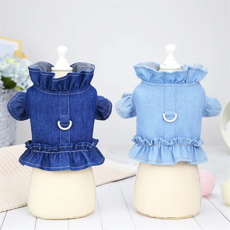 Small and Medium-sized Pet Cute Thin Denim Chest Back Cat Dog Clothing In Spring and Summer of 22
