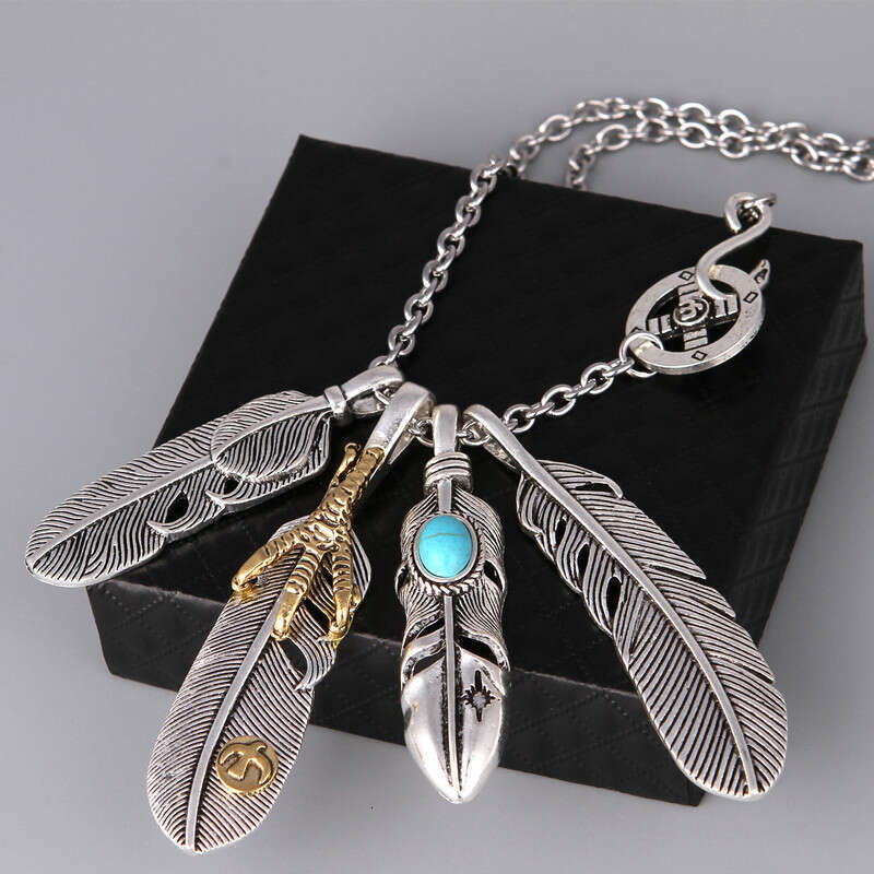 Feather Pendant High Bridge Same Necklace Personalized Four Piece Set Hip Hop Simple Long Sweater Chain Accessories for Men