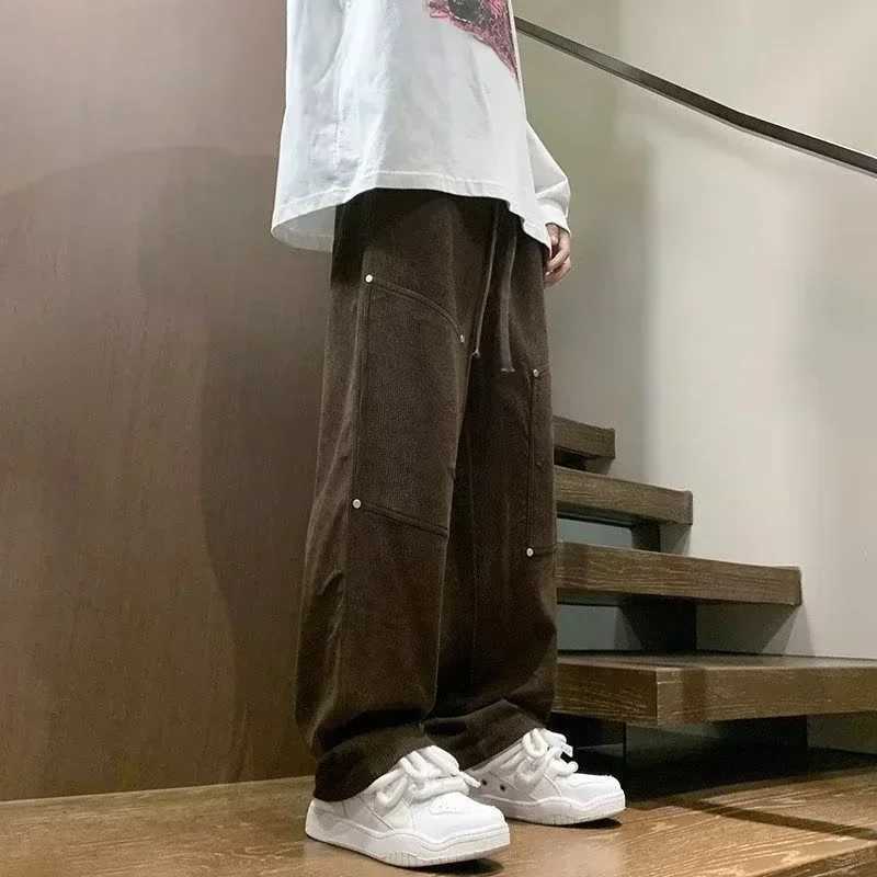 Spring Harem Corduroy Straight Pants For Men 2025 New Streetwear Baggy Sweatpants Men Casual Y2K Vintage Solid Cargo TrousersXJ250303