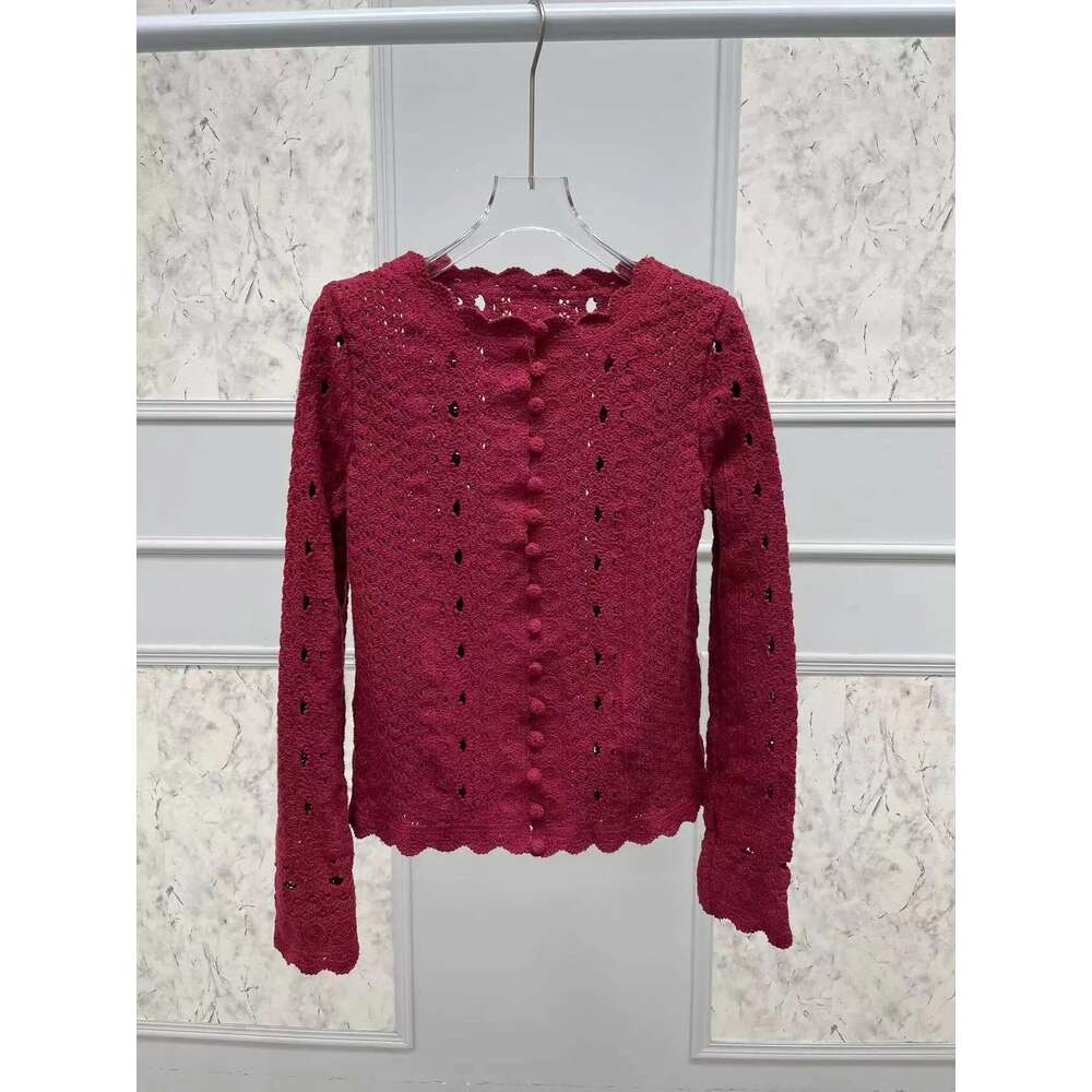 Women 100% Cotton Hollow Out Knitted Cardigan Tops Early Autumn Long Sleeve Single Breasted O-Neck Female 2 Color Sweater