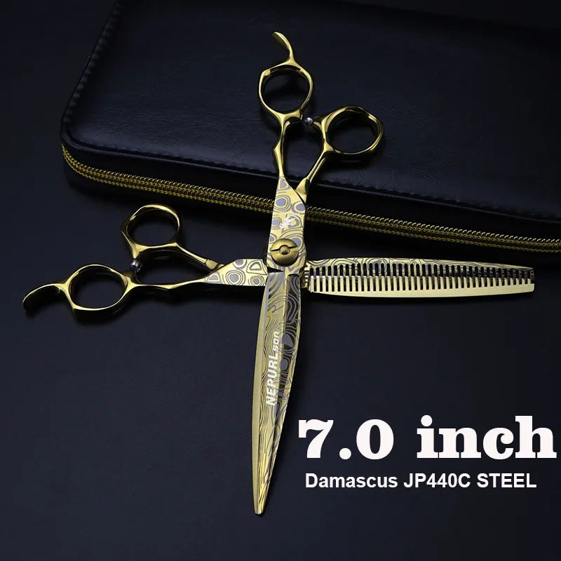 Professional Gold JP440c Top Steel 7 Damask Pattern Hair Scissors Haircut Thinning Barber Cutting Shears Hairdresser Scissors 250304