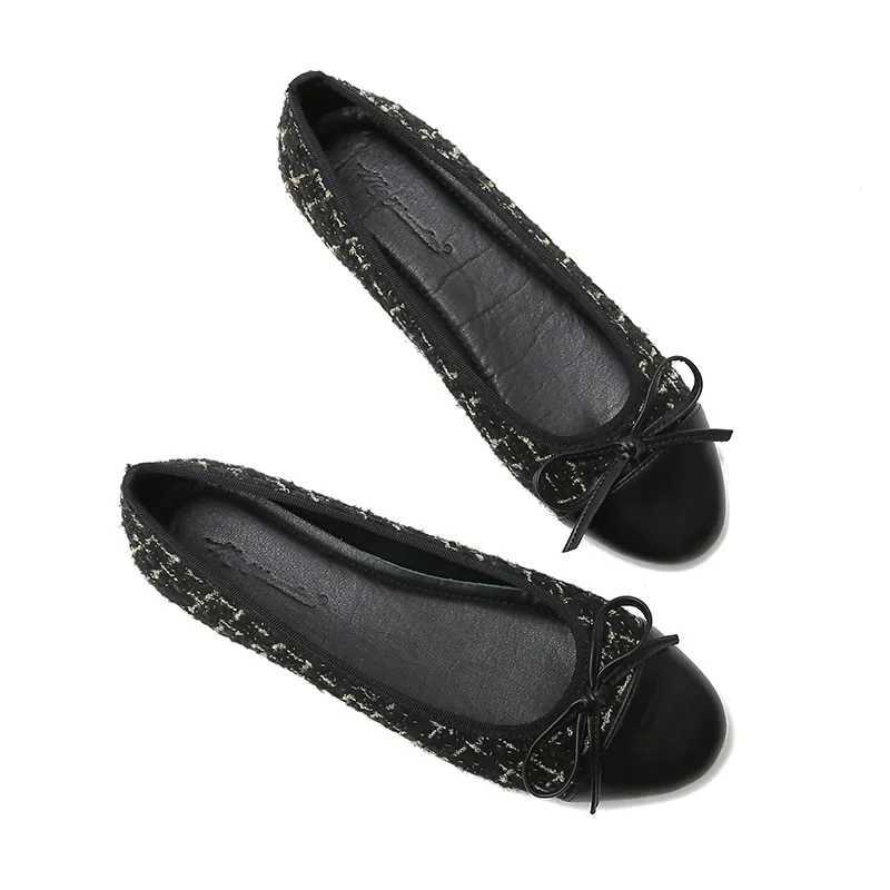 Mixed Pig Flats Win Round Toe Bowtie Ballets Shoes Ladies Dress Loafers Brand Plaid Ballerina Large Size Y250303