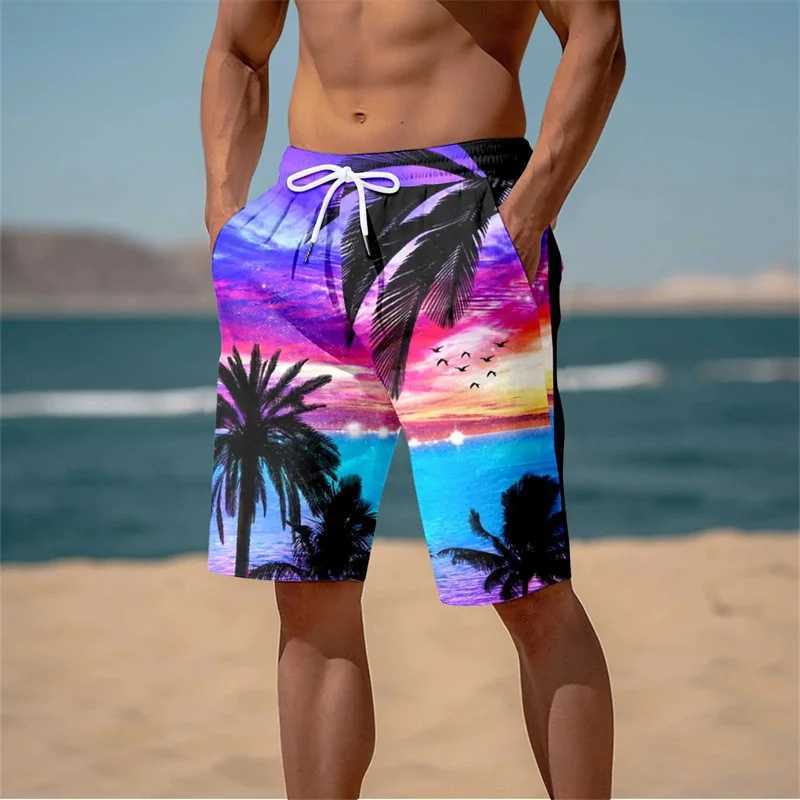 Summer New Harajuku 3D Cocoanut Trees Printing Beach Shorts Palm Tree Graphic Board Shorts For Men Hawaiian Cool Swimming TrunksT250304