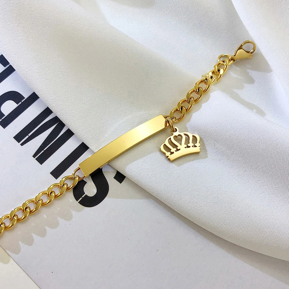 925 sterling silver custom name bar bracelet crown carved name letters heart-shaped personalized gold-plated childrens bracelet 250304