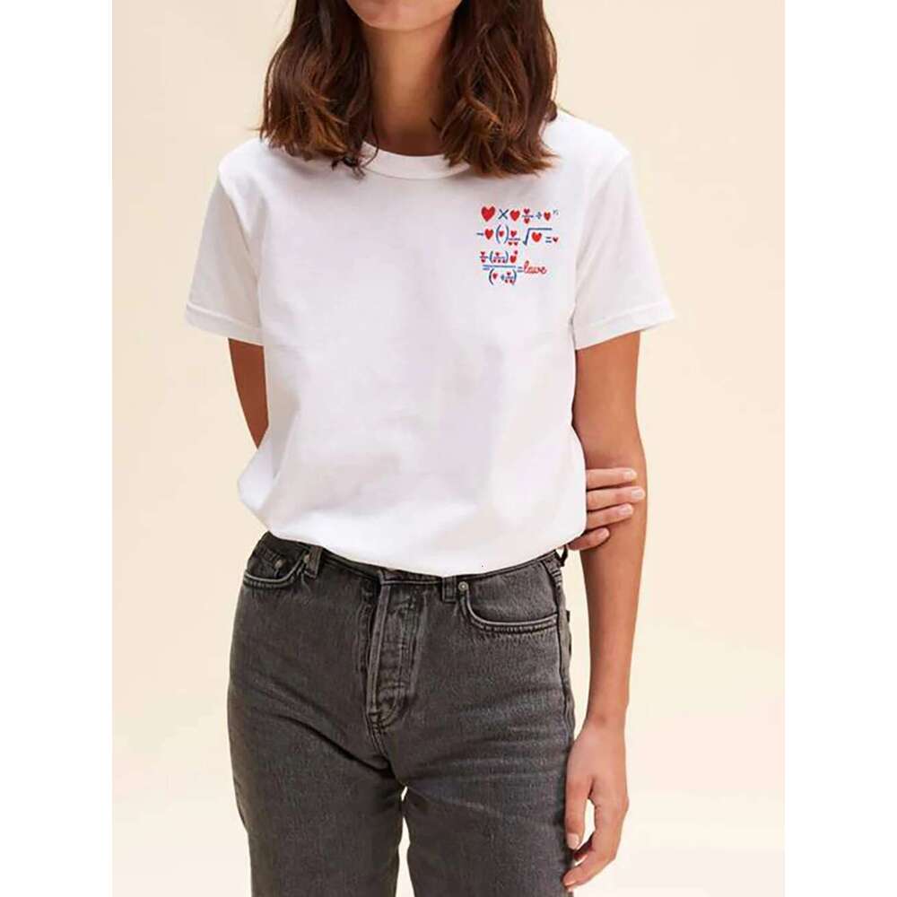 Love Letter Formula Embroidery Women T-Shirt Summer O-Neck Loose Lady Pullover Classic Casual Vintage Femme Top