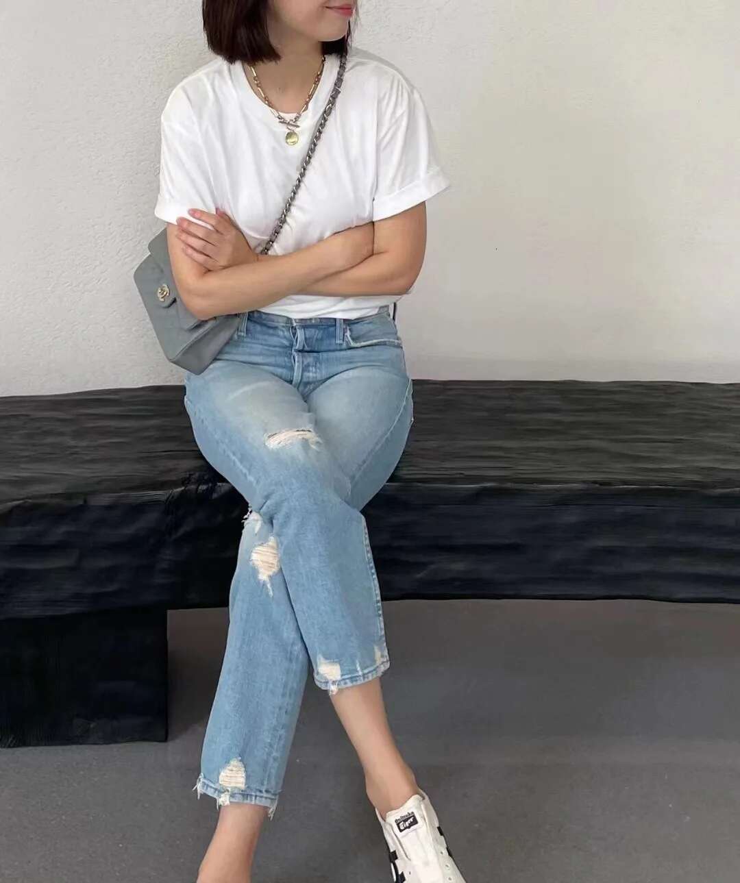 Women's High Waist Washed Damaged Destroyed Hole Stretch Retro Jeans Casual Fashion Light Blue Denim Pants