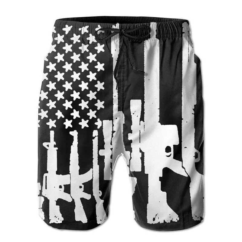 American Flag Gun Weapons Graphic Shorts Pants 3D Printing Hip Hop y2k Board Shorts Summer Hawaii Swimsuit Cool Surf Swim TrunksT250304