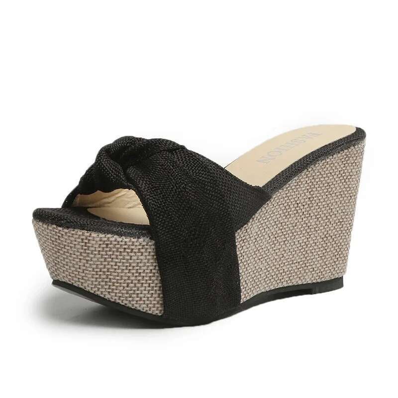 Summer Women Sandals Denim Butterfly Knot Platform Wedges High Heel Peep Toe Casual Fashion Beach Ladies Shoes atos De Mujer
