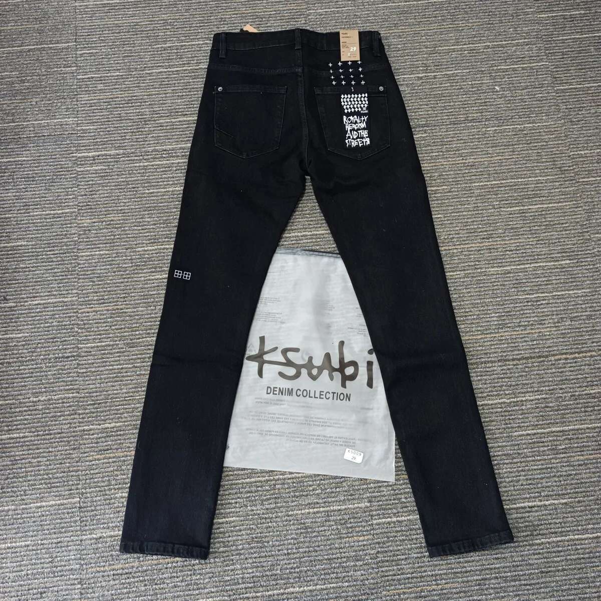25Ss New KSUBI Cross Men Fashion American High Street Black Casual Letter Embroidery Stretch Skinny Ripped Frayed Jeans