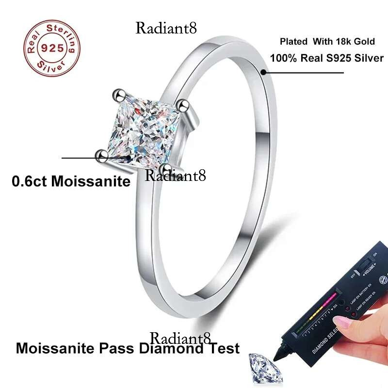 NeeTim 0.6 Princess Moissanite Engagement Ring Women Proposal Bridal Rings Sterg Sier Wedding Band with Certificate