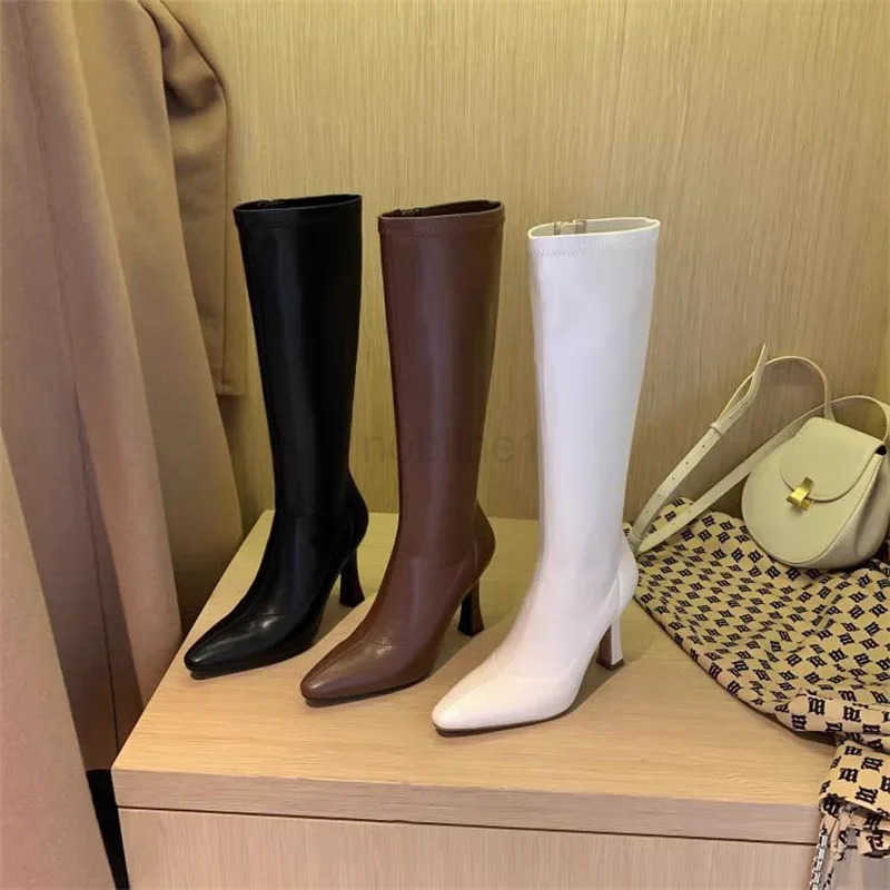 2025 Winter Wen Long Boots Fion Thin High Heel Knee High Booties Ladies Black Brown Sexy Wan Knight Boats Botas De Mujer Z250304