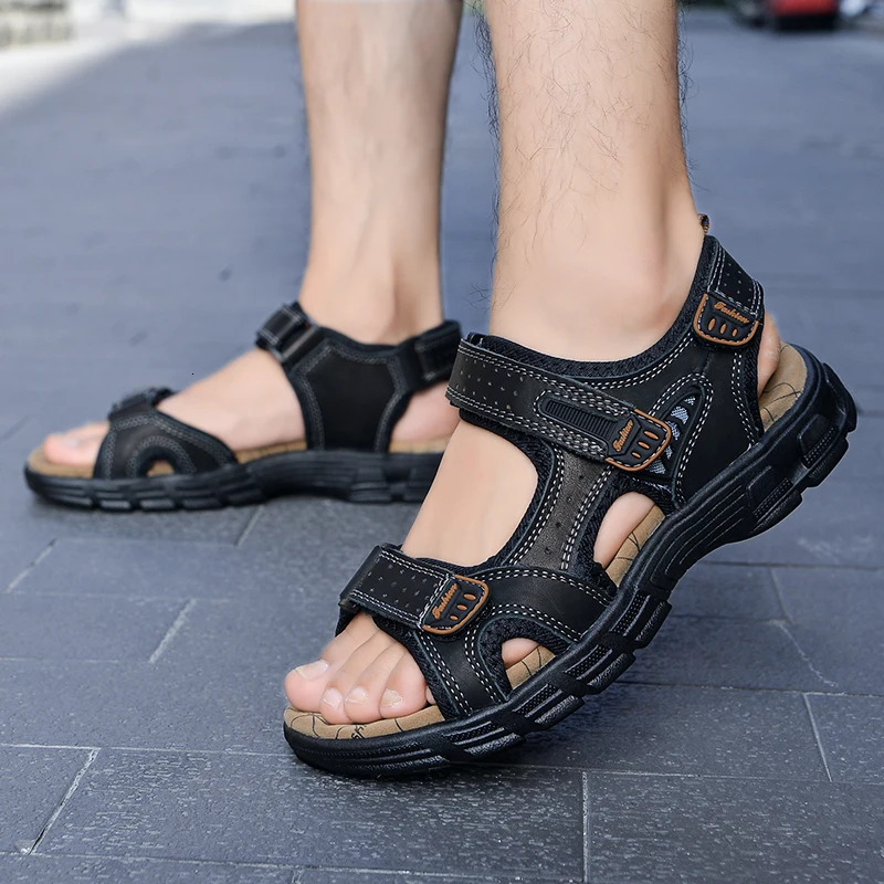 Classic Mens Sandals Summer Genuine Leather Sandals Men Outdoor Casual Lightweight Sandal Fashion Men Sneakers Size 38- 250303
