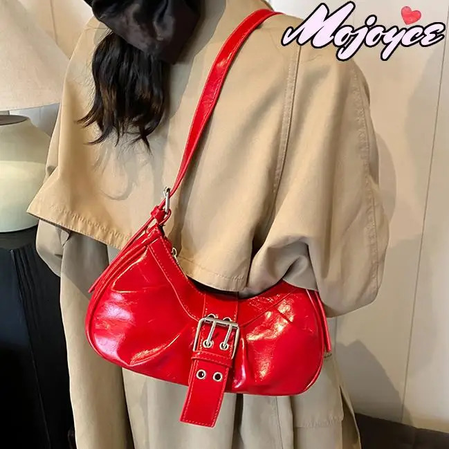 Y2K Womens Fashion Shoulder Bag PU Leather Folded Cross Body Bag with Buckle Womens Underwear Bag Solid Armpit Wallet 250228