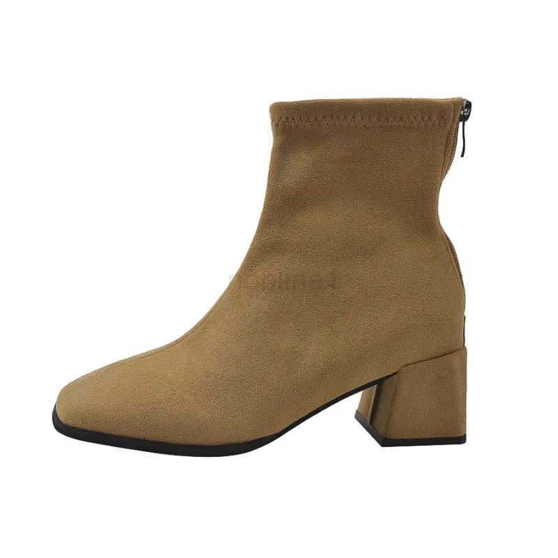 Autumn Winter Fleeces Wen Sock Ankle Boots Fion Square Heel Ladies Elegant Keep Warm Short Booties Wens Footwear Z250304