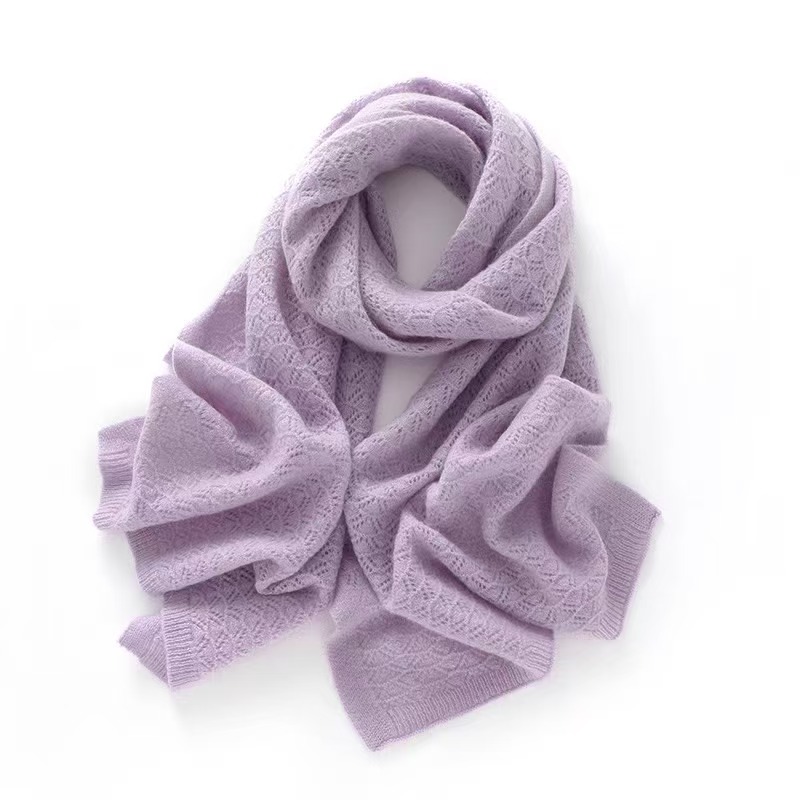 K042 Soft, skin-friendly 100% cashmere scarf for women, autumn and winter hollow knitted woolen scarf, versatile and warm, Korean style premium