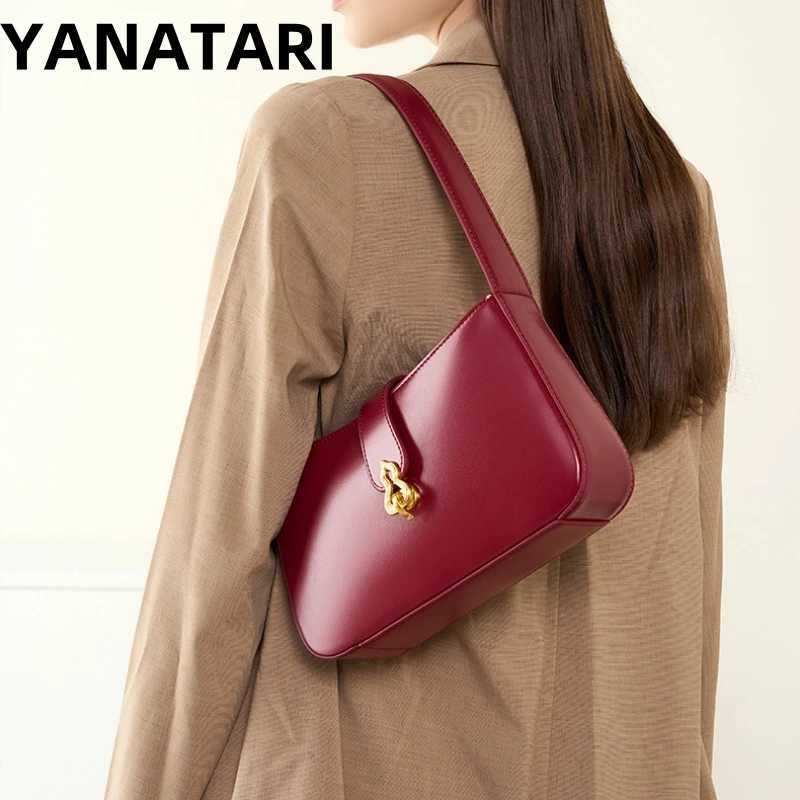 YANATARI designer luxury wine red pocket suitable for women leather half moon bag shoulder strap handbag fashion bag Z250303