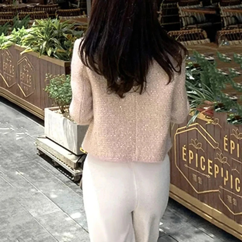 2023 Short TopGrade Tweed Jacket Women Autumn Korean Lady Coat Fashion Slim Long Sleeve Casual Female Outwear Tops 250225