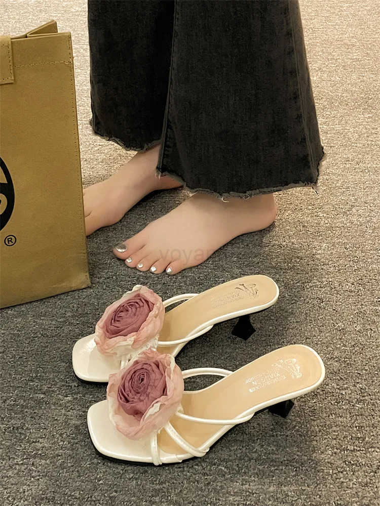 Shoes Wens Slippers Outdoor Thin H Luxury Slides Heeled Mes Flower Pantofle Summer Designer High 2024 Floral Elegant Pum Z250304