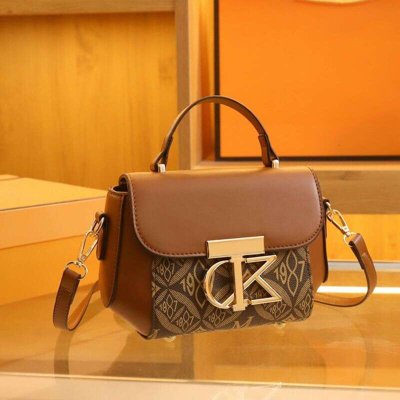 Women's Bags New High-End Print Splicing Small Square Bag Shoulder Crossbody Handbag