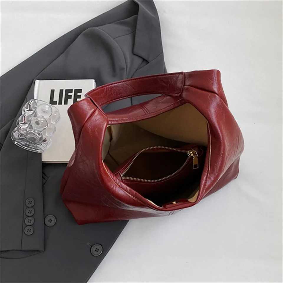 Soft PU Leather Quality Underarm Bag Vintage Wine Red Ladies Shoulder Bag Commuter Large Handbag 2pcs Womens Versatile Tote Bag Z250303
