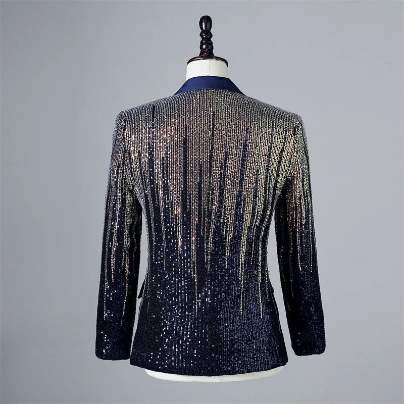 Shiny Gradient Sequin Suit Jackets Men Lapel Collar Tuxedo Blazers Male Wedding Party Singer Host Stage Performance Costume 250304