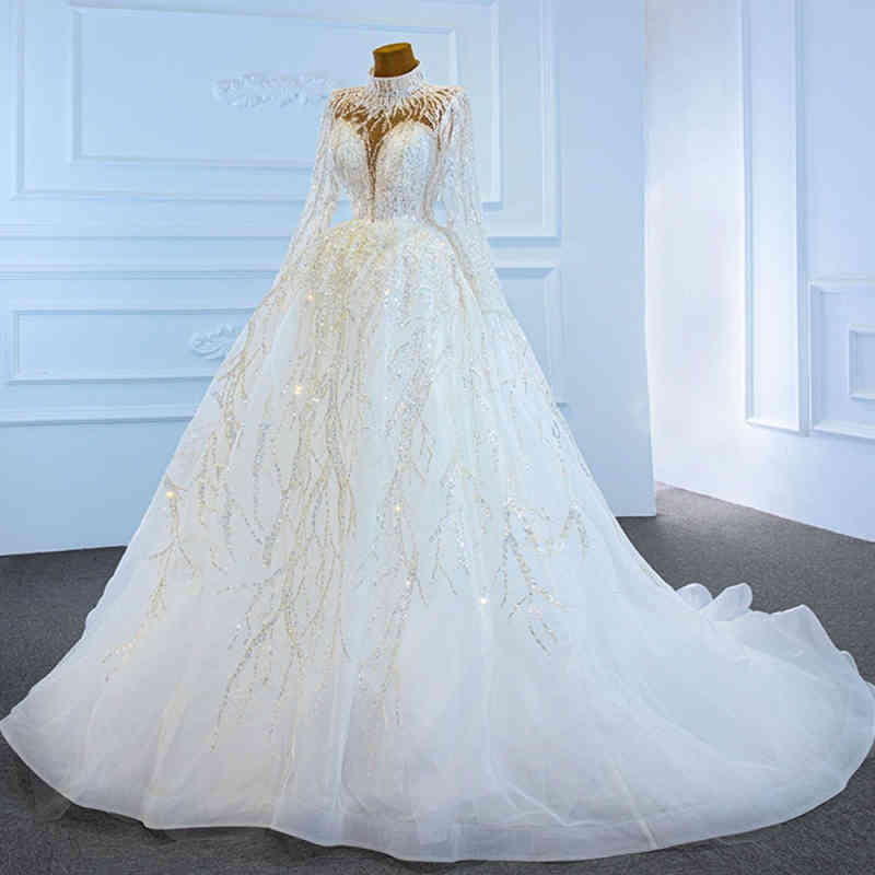 Sparkling Wedding Dresses Ball Gown Lace Crystal Appliques Beads with Bling Sequins Lace-Up Floor-Length Court Gown Customized Bridal Gowns Vestidos D
