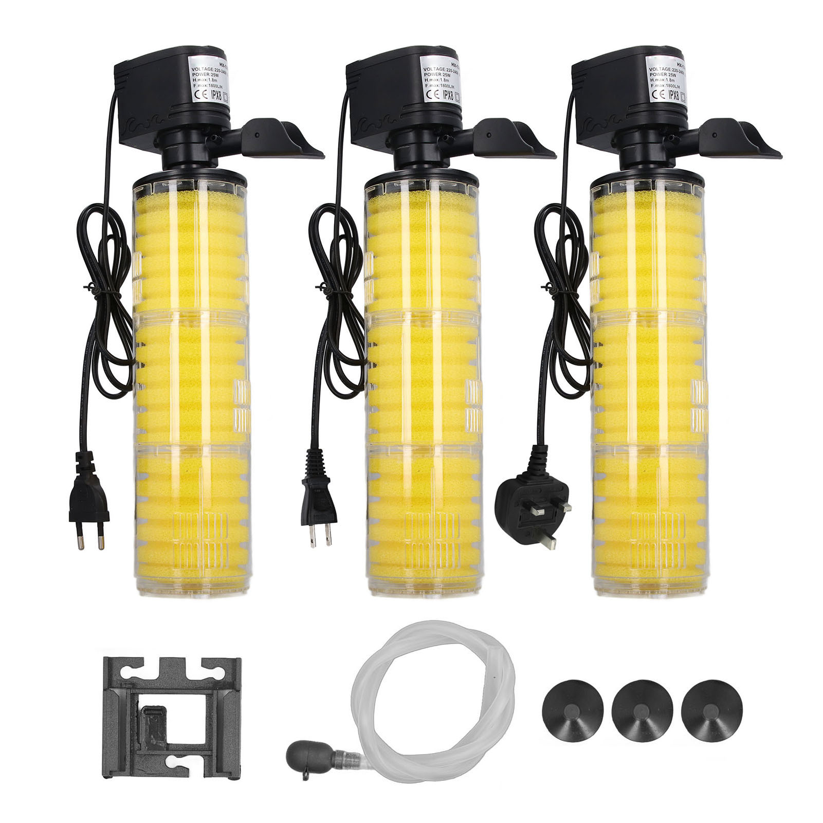 Submersible Aquarium Filter Fish Tank Filter 1800L/H 3 Layer Sponge Powerful 25W Submersible Power Filter with Water Pump