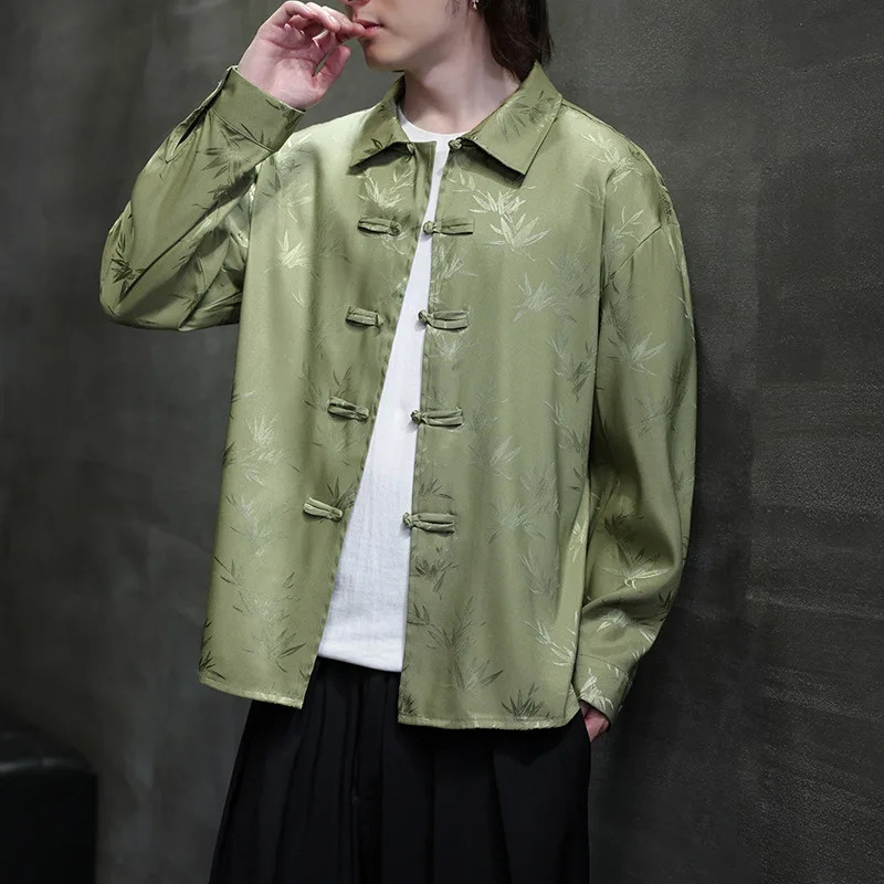 Autumn Chinese Style Jacquard Shirt Mens Trendy Long Sleeve Chinese Style Button Tang Clothing 250227