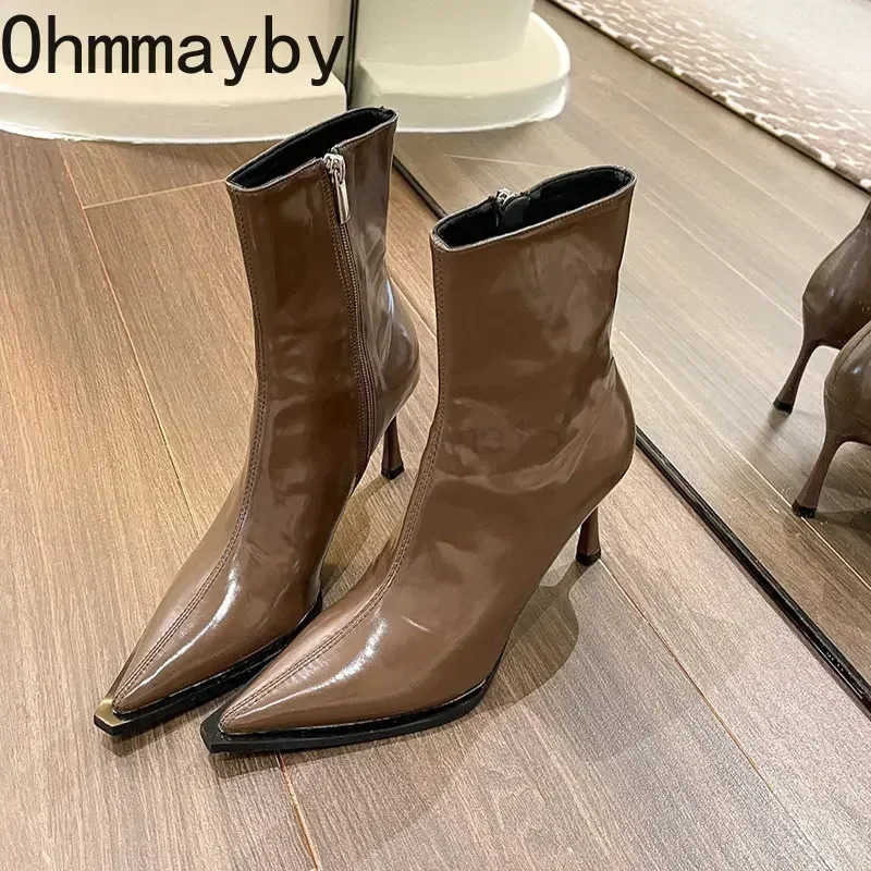 Autumn Winter Short Plush Wen Ankle Boots Fion Pointed Toe Ladies Elegant Pumps Shoes Thin High Heel Short Boots Z250304