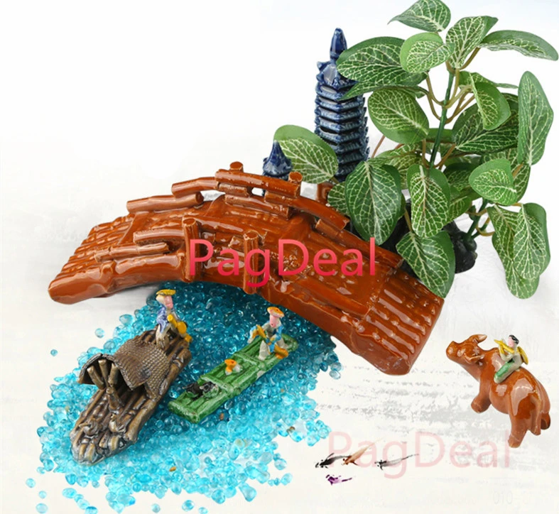Hotsale Garden Pot Aquarium Fish Tank Boat Fishman Ceramic Figurine Craft Landscape Plant Fairy Chinoiserie Decor Ornament