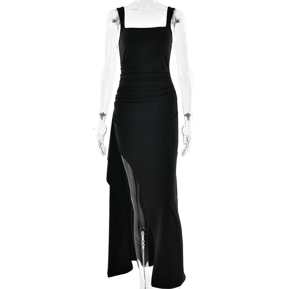 INS style women's evening fashionable and sexy suspender long dress, new backless high slit dress